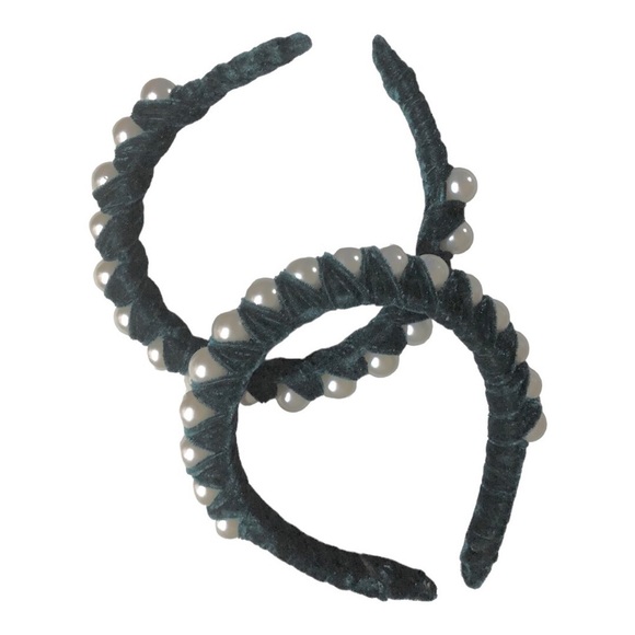 2 pack Green velvet‎ oversized pearl adorned embellished headband new - Picture 2 of 11